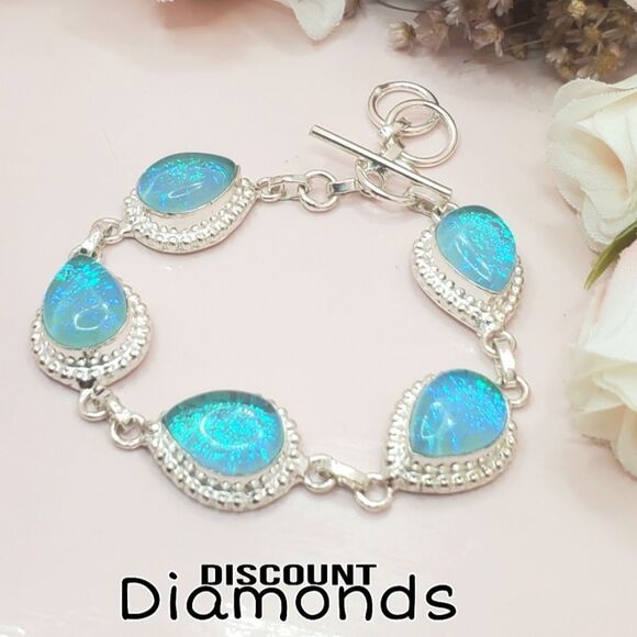 Silver Blue Opal Bracelet - Picture 1 of 5